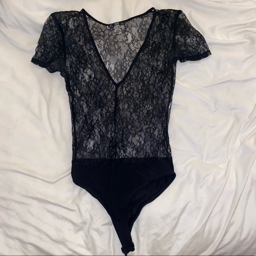 Zara Sheer Lace Black Bodysuit